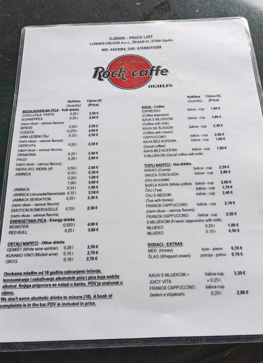 Menu Dreams Rock Caffe - Ogulin-2